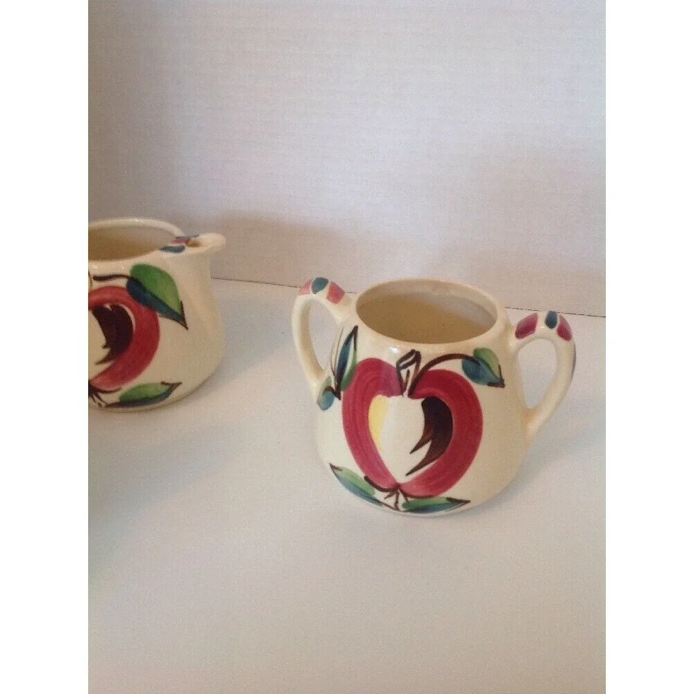Purinton Apple Pottery slipware Tea/coffee pot with lid, Creamer& Sugar 3‎ piece